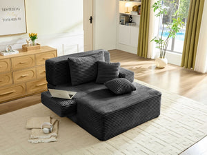 English Elm Convertible Plush Chaise Sleeper Sofa with Adjustable Backrest and Built-In Storage Pocket Black W5515P515317