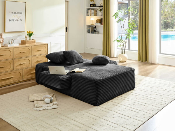 English Elm Convertible Plush Chaise Sleeper Sofa with Adjustable Backrest and Built-In Storage Pocket Black W5515P515317