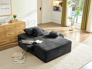 English Elm Convertible Plush Chaise Sleeper Sofa with Adjustable Backrest and Built-In Storage Pocket Black W5515P515317