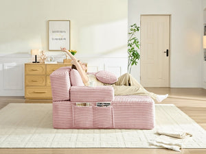 English Elm Convertible Plush Chaise Sleeper Sofa with Adjustable Backrest and Built-In Storage Pocket Pink W5515P515318