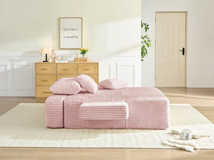 English Elm Convertible Plush Chaise Sleeper Sofa with Adjustable Backrest and Built-In Storage Pocket Pink W5515P515318
