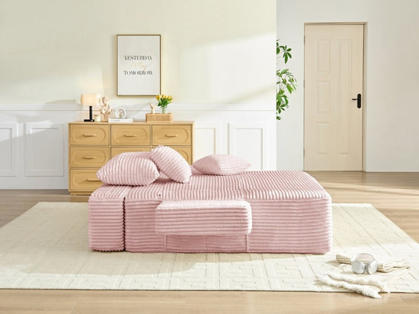 English Elm Convertible Plush Chaise Sleeper Sofa with Adjustable Backrest and Built-In Storage Pocket Pink W5515P515318