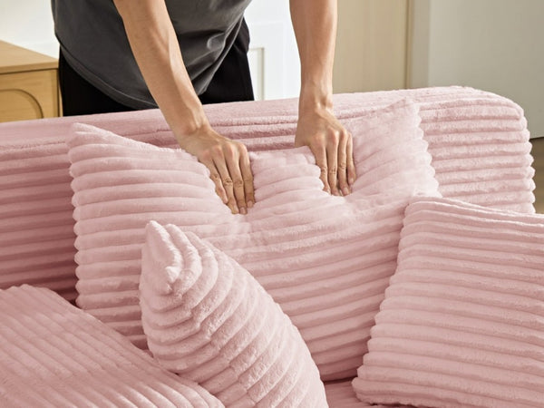 English Elm Convertible Plush Chaise Sleeper Sofa with Adjustable Backrest and Built-In Storage Pocket Pink W5515P515318