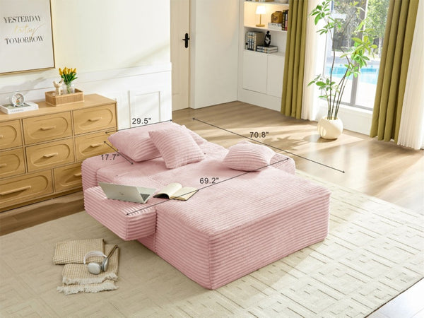 English Elm Convertible Plush Chaise Sleeper Sofa with Adjustable Backrest and Built-In Storage Pocket Pink W5515P515318
