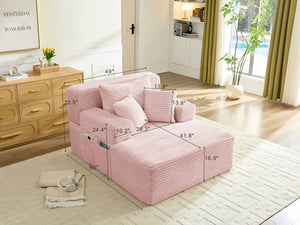 English Elm Convertible Plush Chaise Sleeper Sofa with Adjustable Backrest and Built-In Storage Pocket Pink W5515P515318