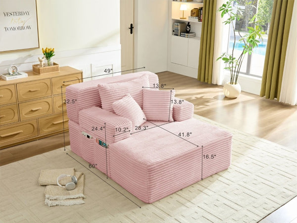 English Elm Convertible Plush Chaise Sleeper Sofa with Adjustable Backrest and Built-In Storage Pocket Pink W5515P515318