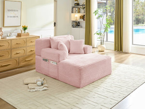 English Elm Convertible Plush Chaise Sleeper Sofa with Adjustable Backrest and Built-In Storage Pocket Pink W5515P515318