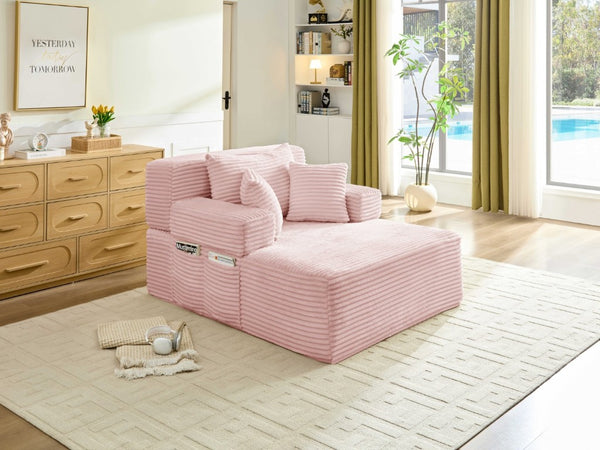 English Elm Convertible Plush Chaise Sleeper Sofa with Adjustable Backrest and Built-In Storage Pocket Pink W5515P515318