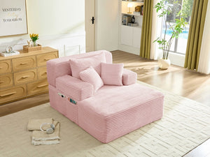 English Elm Convertible Plush Chaise Sleeper Sofa with Adjustable Backrest and Built-In Storage Pocket Pink W5515P515318