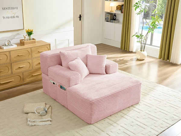 English Elm Convertible Plush Chaise Sleeper Sofa with Adjustable Backrest and Built-In Storage Pocket Pink W5515P515318