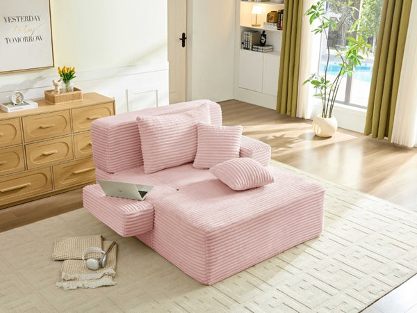 English Elm Convertible Plush Chaise Sleeper Sofa with Adjustable Backrest and Built-In Storage Pocket Pink W5515P515318