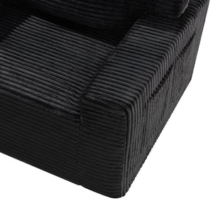 English Elm 91.7" Floor Sofa Plush Corduroy Low Profile Living Room Couch with Cup Holders Black W5515P520846