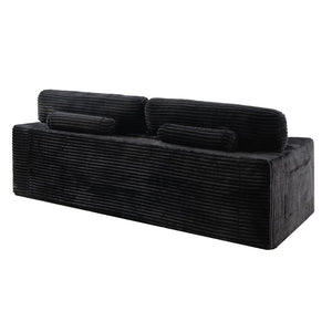 English Elm 91.7" Floor Sofa Plush Corduroy Low Profile Living Room Couch with Cup Holders Black W5515P520846