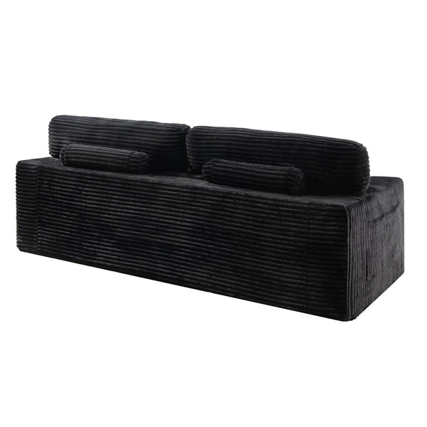 English Elm 91.7" Floor Sofa Plush Corduroy Low Profile Living Room Couch with Cup Holders Black W5515P520846