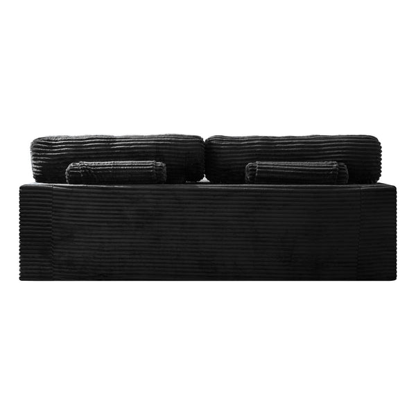 English Elm 91.7" Floor Sofa Plush Corduroy Low Profile Living Room Couch with Cup Holders Black W5515P520846