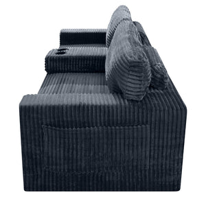 English Elm 91.7" Floor Sofa Plush Corduroy Low Profile Living Room Couch with Cup Holders Gray W5515P520848
