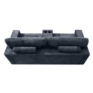 English Elm 91.7" Floor Sofa Plush Corduroy Low Profile Living Room Couch with Cup Holders Gray W5515P520848