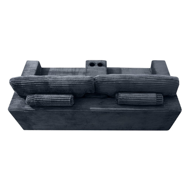 English Elm 91.7" Floor Sofa Plush Corduroy Low Profile Living Room Couch with Cup Holders Gray W5515P520848