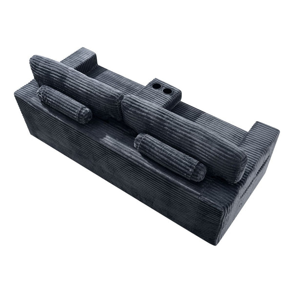 English Elm 91.7" Floor Sofa Plush Corduroy Low Profile Living Room Couch with Cup Holders Gray W5515P520848
