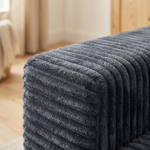 English Elm 91.7" Floor Sofa Plush Corduroy Low Profile Living Room Couch with Cup Holders Gray W5515P520848
