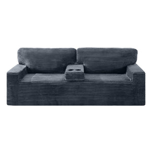English Elm 91.7" Floor Sofa Plush Corduroy Low Profile Living Room Couch with Cup Holders Gray W5515P520848