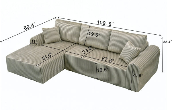 English Elm 109Cloud Modular L-Shape Sectional with Memory Foam Deep Seat Lounge Sofa W5515S00007