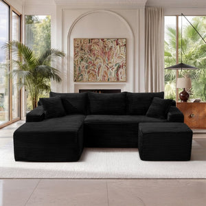 English Elm 94.5 Inch Corduroy U-Shaped Modular Sectional Deep Seat Sofa for Living Spaces W5515S00045