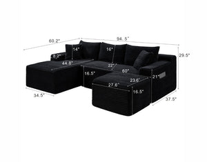 English Elm 94.5 Inch Corduroy U-Shaped Modular Sectional Deep Seat Sofa for Living Spaces W5515S00045