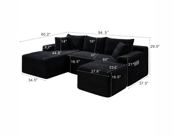 English Elm 94.5 Inch Corduroy U-Shaped Modular Sectional Deep Seat Sofa for Living Spaces W5515S00045