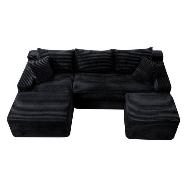 English Elm 94.5 Inch Corduroy U-Shaped Modular Sectional Deep Seat Sofa for Living Spaces W5515S00045