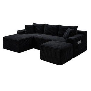 English Elm 94.5 Inch Corduroy U-Shaped Modular Sectional Deep Seat Sofa for Living Spaces W5515S00045