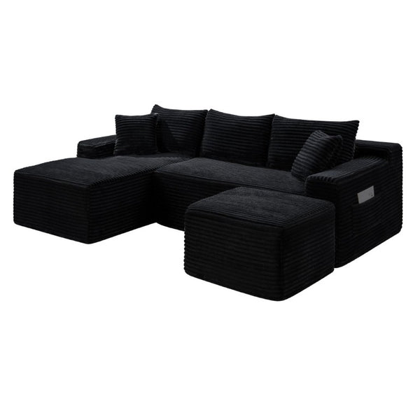 English Elm 94.5 Inch Corduroy U-Shaped Modular Sectional Deep Seat Sofa for Living Spaces W5515S00045
