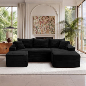 English Elm 94.5 Inch Corduroy U-Shaped Sectional Sofa Deep Seat Modular Living Room Couch W5515S00046