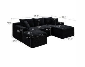 English Elm 94.5 Inch Corduroy U-Shaped Sectional Sofa Deep Seat Modular Living Room Couch W5515S00046