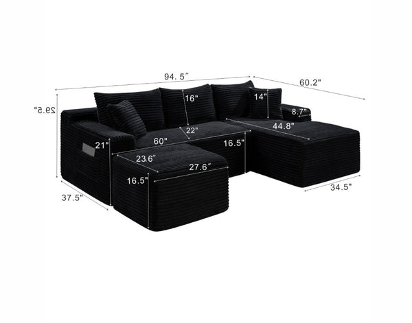 English Elm 94.5 Inch Corduroy U-Shaped Sectional Sofa Deep Seat Modular Living Room Couch W5515S00046