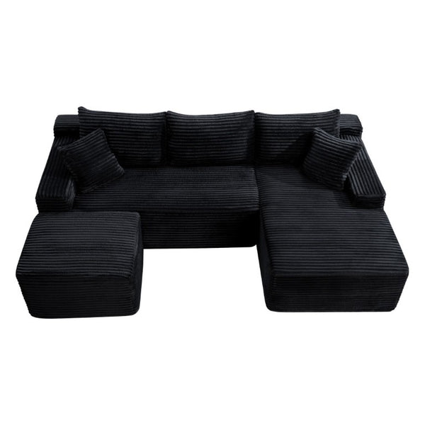 English Elm 94.5 Inch Corduroy U-Shaped Sectional Sofa Deep Seat Modular Living Room Couch W5515S00046