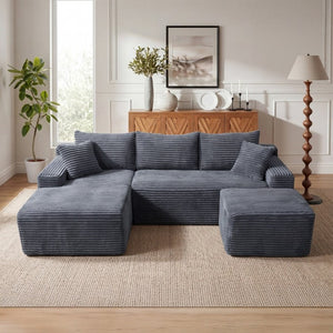 English Elm 94.5 Inch Corduroy U-Shaped Sectional Sofa Deep Seat Modular Design for Living Room W5515S00047