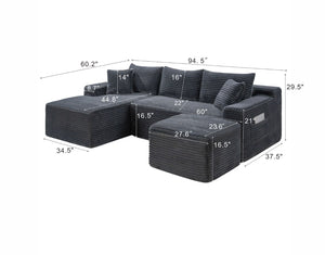 English Elm 94.5 Inch Corduroy U-Shaped Sectional Sofa Deep Seat Modular Design for Living Room W5515S00047