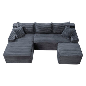 English Elm 94.5 Inch Corduroy U-Shaped Sectional Sofa Deep Seat Modular Design for Living Room W5515S00047