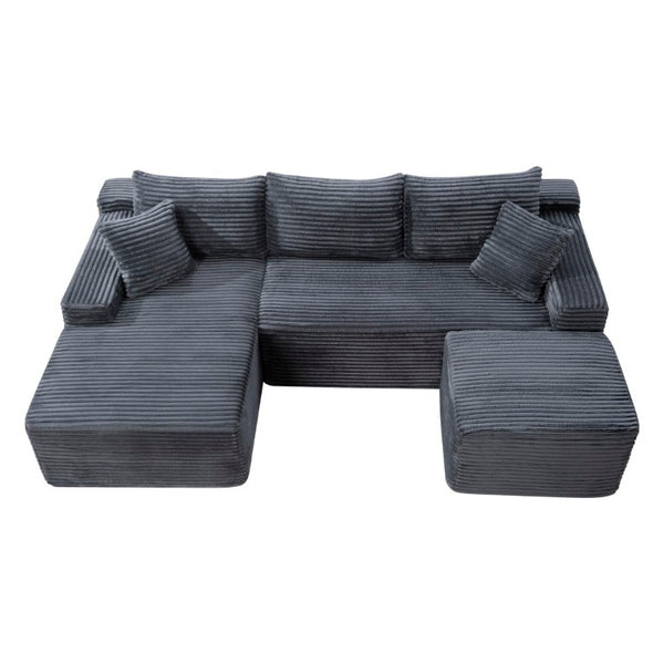English Elm 94.5 Inch Corduroy U-Shaped Sectional Sofa Deep Seat Modular Design for Living Room W5515S00047
