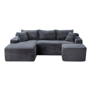 English Elm 94.5 Inch Corduroy U-Shaped Sectional Sofa Deep Seat Modular Design for Living Room W5515S00047