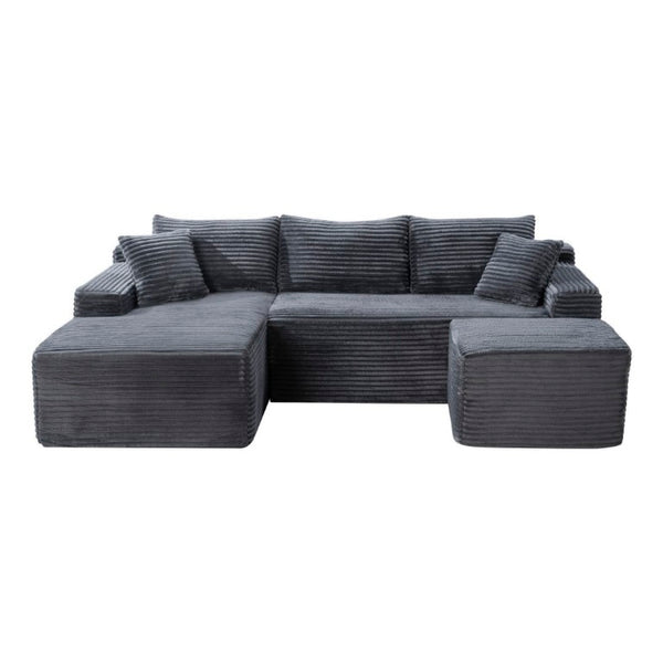 English Elm 94.5 Inch Corduroy U-Shaped Sectional Sofa Deep Seat Modular Design for Living Room W5515S00047