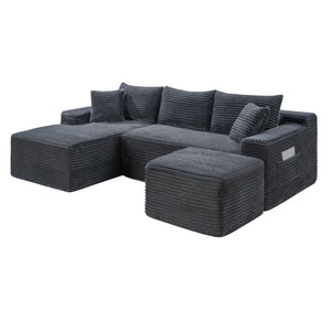 English Elm 94.5 Inch Corduroy U-Shaped Sectional Sofa Deep Seat Modular Design for Living Room W5515S00047
