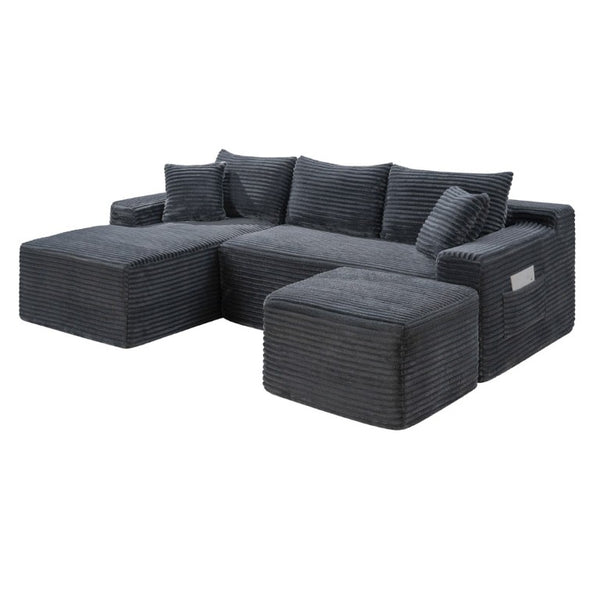English Elm 94.5 Inch Corduroy U-Shaped Sectional Sofa Deep Seat Modular Design for Living Room W5515S00047
