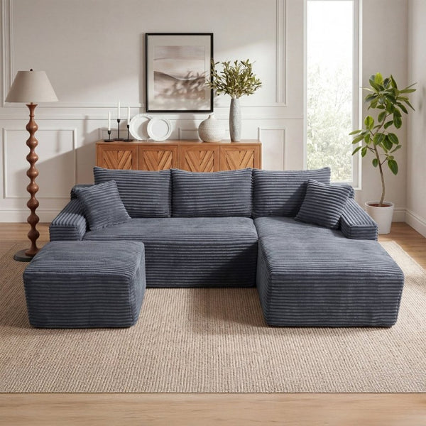 English Elm 94.5 Inch Corduroy U-Shaped Sectional with Deep Seats and Modular Ottoman for Any Room W5515S00048