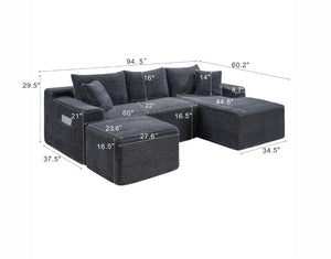 English Elm 94.5 Inch Corduroy U-Shaped Sectional with Deep Seats and Modular Ottoman for Any Room W5515S00048