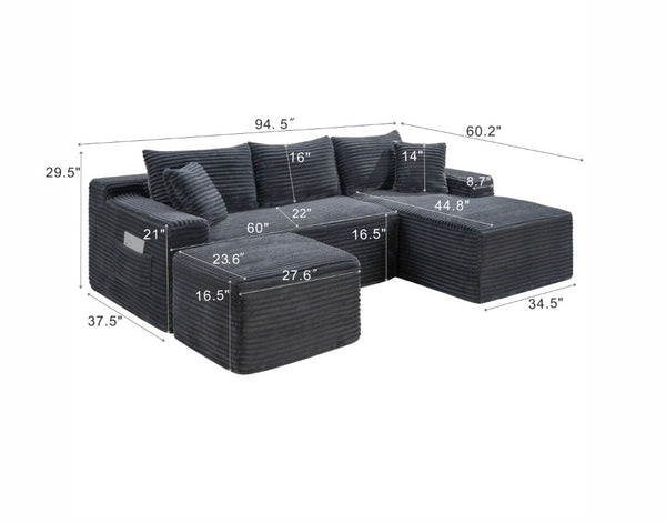 English Elm 94.5 Inch Corduroy U-Shaped Sectional with Deep Seats and Modular Ottoman for Any Room W5515S00048