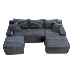 English Elm 94.5 Inch Corduroy U-Shaped Sectional with Deep Seats and Modular Ottoman for Any Room W5515S00048