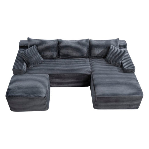 English Elm 94.5 Inch Corduroy U-Shaped Sectional with Deep Seats and Modular Ottoman for Any Room W5515S00048