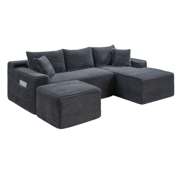 English Elm 94.5 Inch Corduroy U-Shaped Sectional with Deep Seats and Modular Ottoman for Any Room W5515S00048